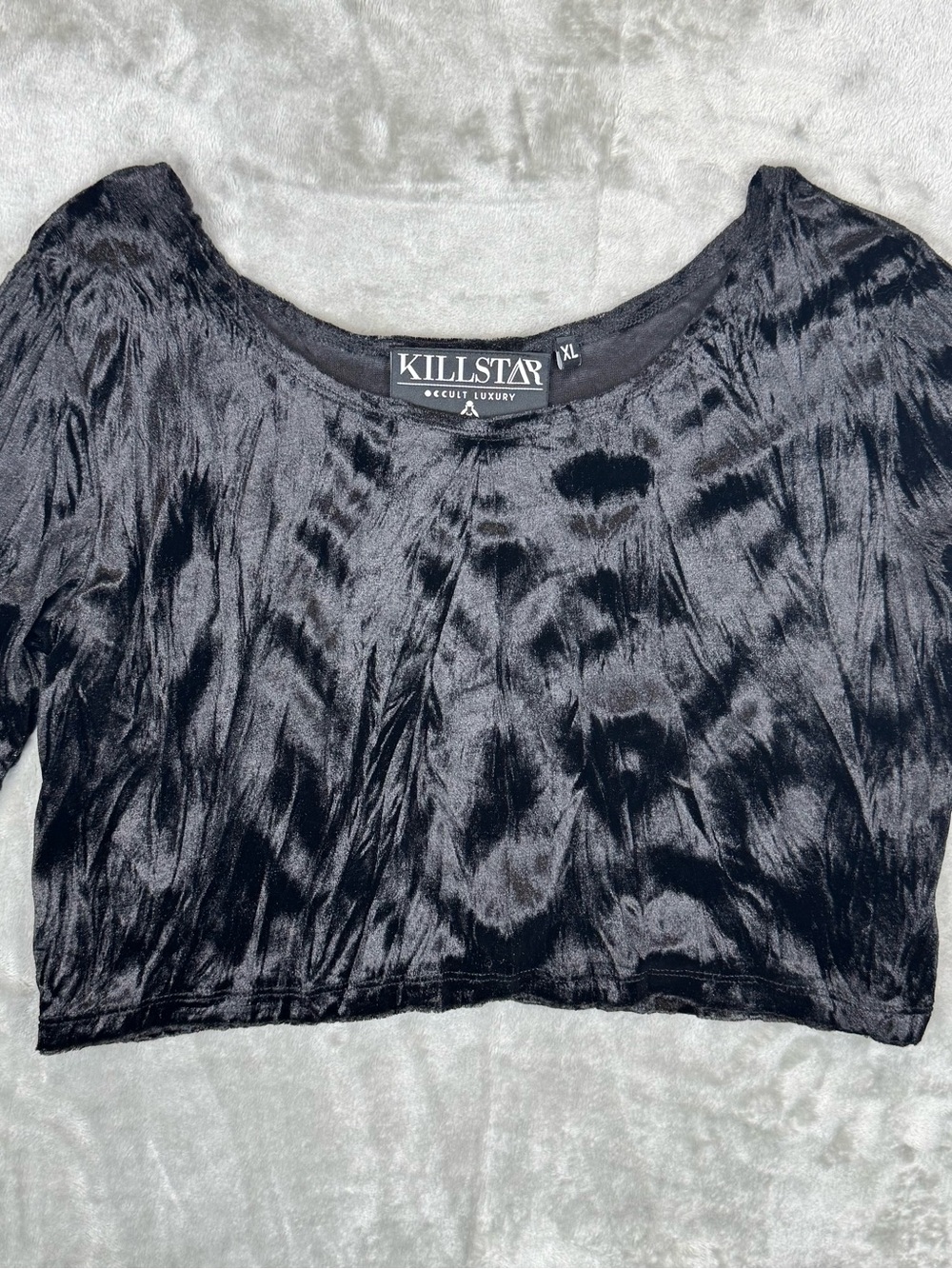 Killstar Midnight Velvet Long Sleeve Crop Top Black Crushed Velvet Goth Emo XL - Picture 3 of 9
